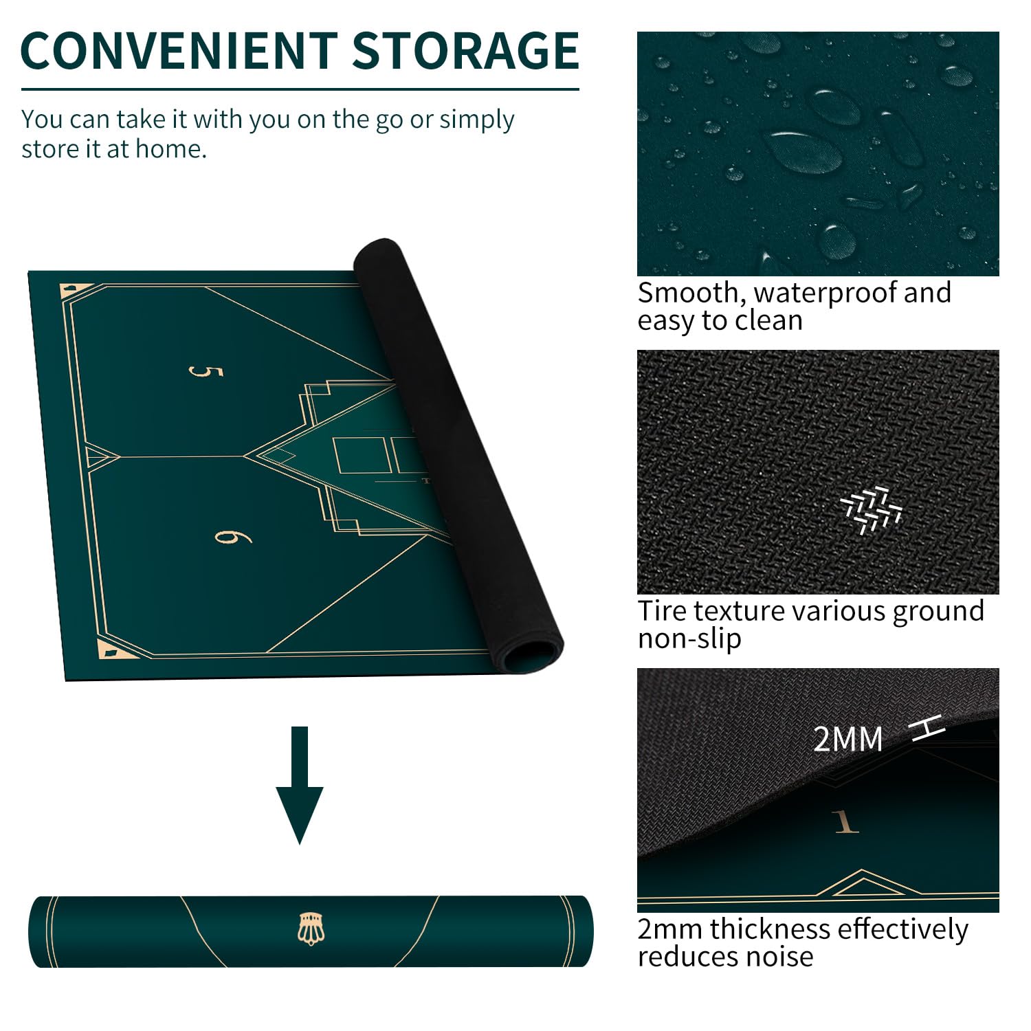 LaiEr 60/80/100/120/140/160cm Square Poker Mat Texas Hold'em Poker Rubber Mat Poker Topper for Tables Folding Portable Poker Table Top Layoutw for Poker Games Blackjack Casino(100 * 100cm FangTuAn1) - Image 3