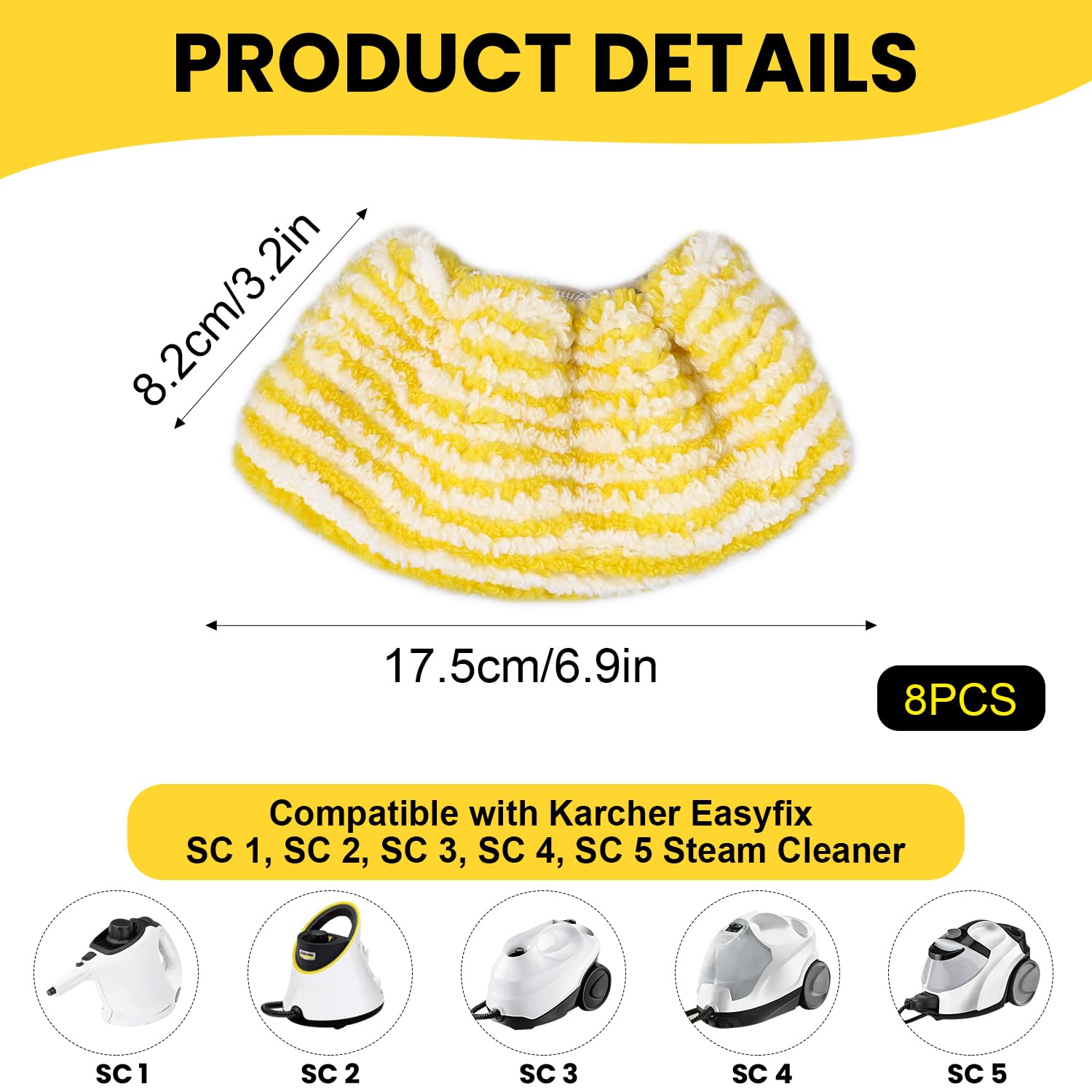 Zestaw 8 ściereczek parowych z mikrofibry, do myjki parowej Kärcher EasyFix SC1, SC2, SC3, SC4, SC5, Kärcher (8 x zapasowe ściereczki do ręcznej myjki parowej)