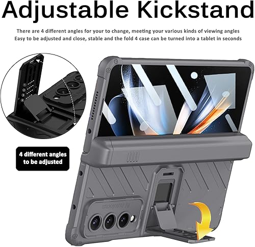 Miniatura 5 de Miimall Funda para Samsung Galaxy Z Fold 4 2022, Sunction magnética con bisagras + ranura deslizante para bolígrafo + vidrio templado integrado +