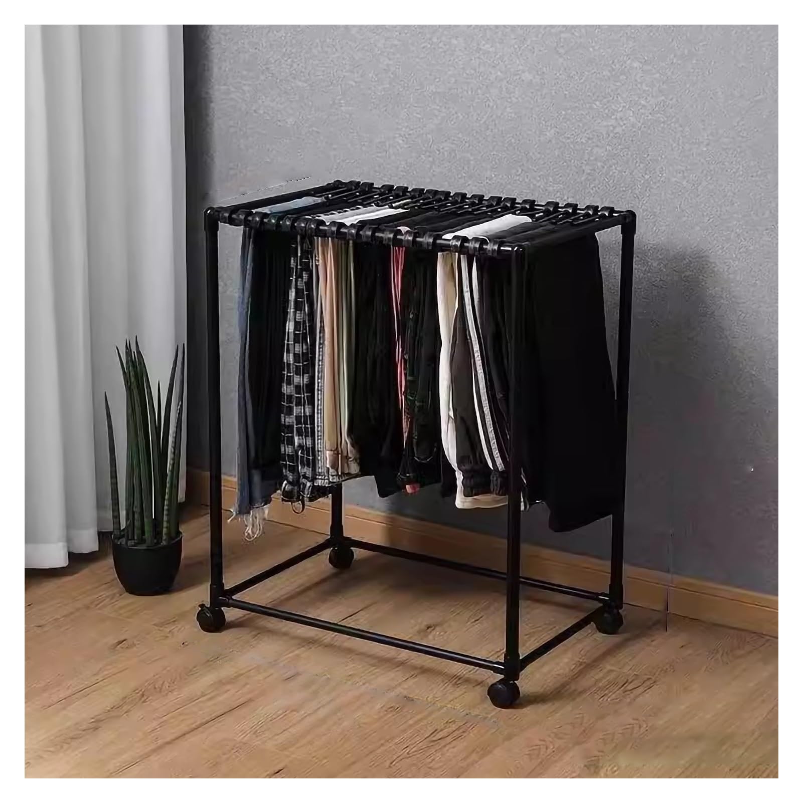 OLSKFUH Pull-Out Trouser Rack Removable Pull-Out Rack Wardrobe Storage Expandable Space Saving Drawer-Style Hanger Rod Rolling Trolley,Movable Pants Rack Cart With Storage Hanger,