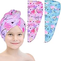 Vista 17 de Basumee Toalla Envolvente de Microfibra para el Cabello para Niños Paquete de 2 Toallas de Cabello de Secado Rápido con Botón Turbantes para Cabello