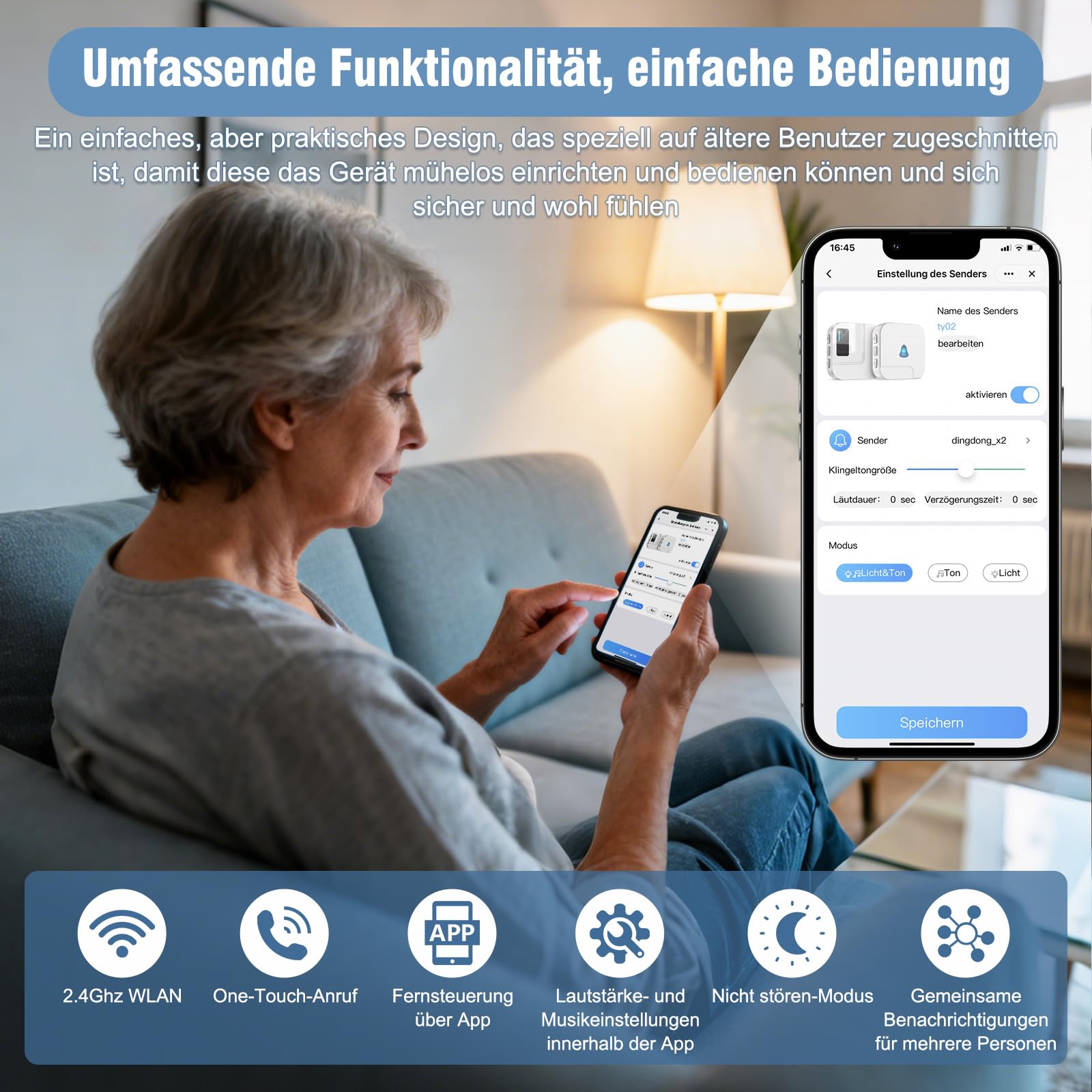 ChunHee WiFi Notrufknopf für Senioren Notfallarmband Emergency Alert System für Senioren Patienten Behinderte Ältere (unterstützt nur 2.4GHz Wi-Fi) (1*empfänger + 2 Taste + 1*Armband)