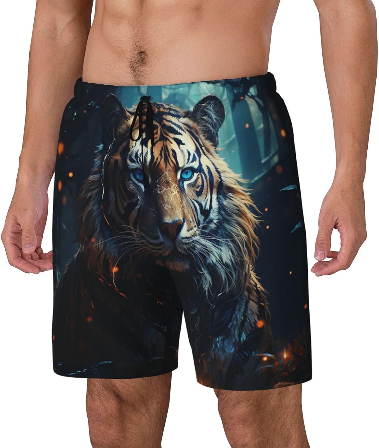 Men's Swim Trunks 2 in 1 Quick Dry Bathing Suits Tiger Beach Board Shorts Swimwear
