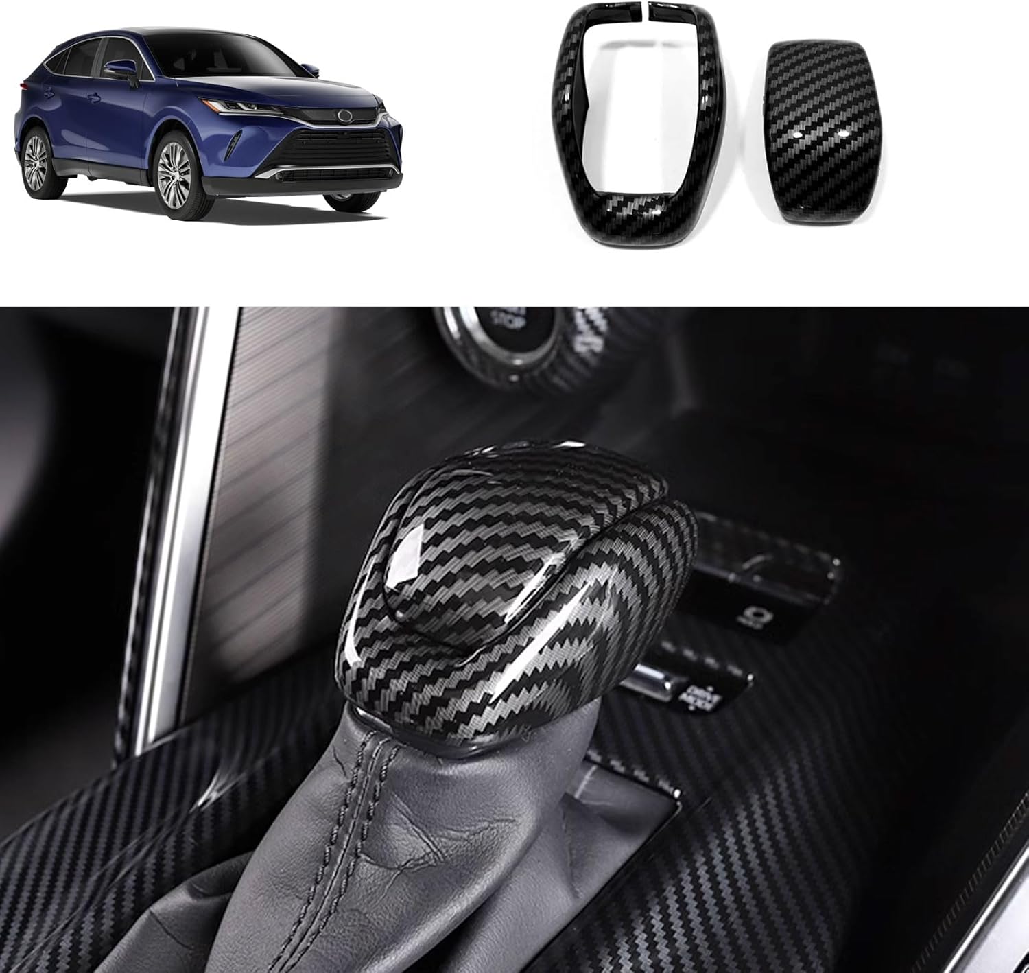 Gear Shift knob Cover Compatible with Toyota Venza 2021 2022 2023 Center Console Shifter Trim Automatic Transmission Decoration Interior Car Accessories ABS 2PCS(Carbon Fiber Style)