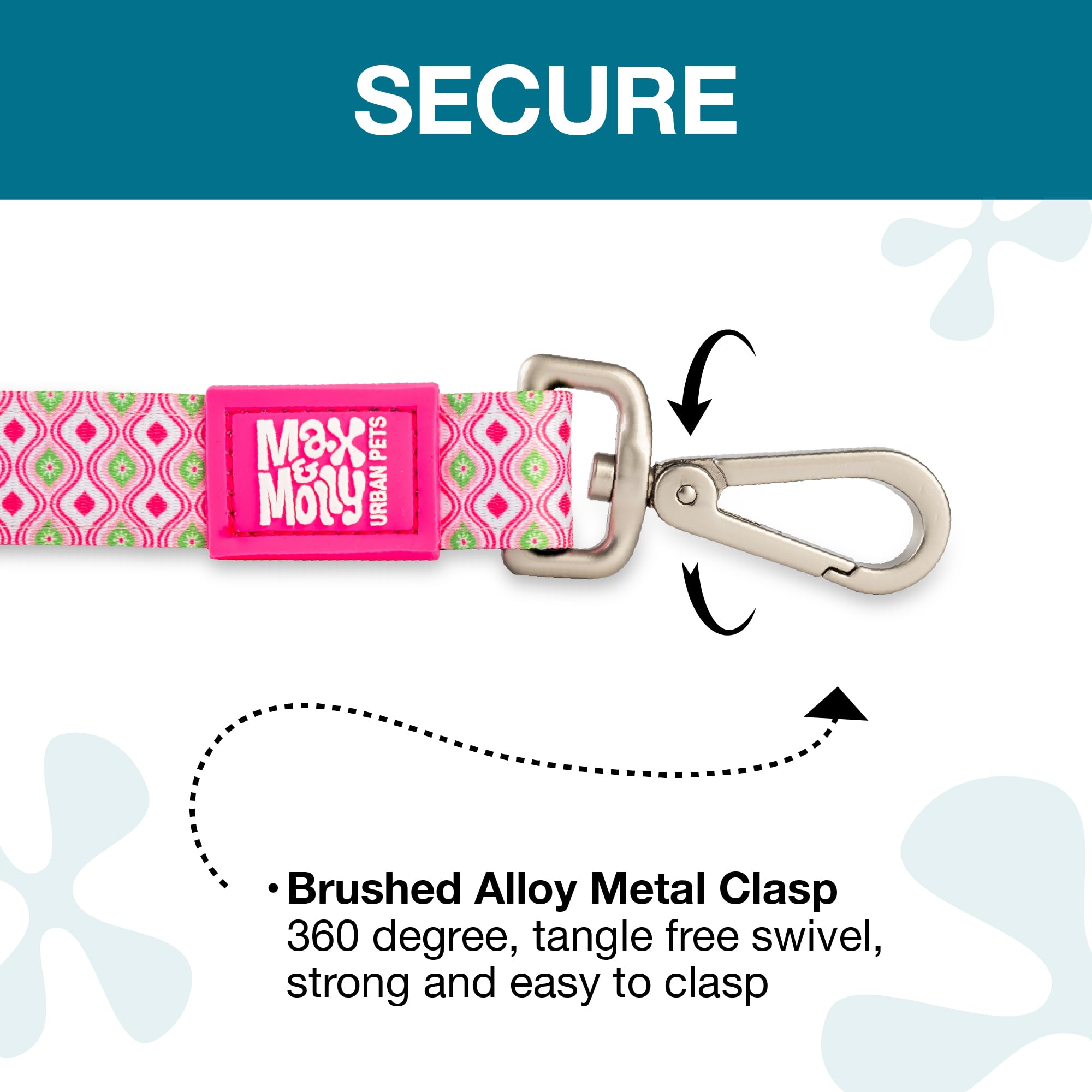 Max & Molly Classic Dog Lead, 4FT Neoprene Padded Leash, Waterproof & Machine Washable Leash for Medium & Large Dogs - Retro Pink, L - Image 2