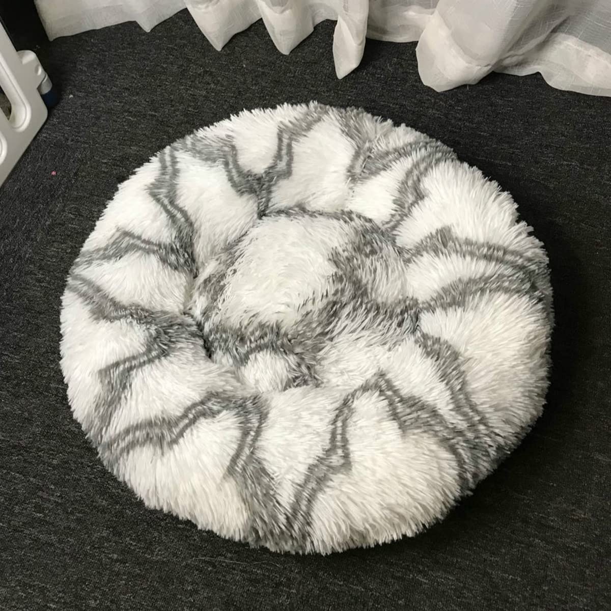 Calming Dog Bed Cat Bed, Washable Round Dog Bed Anti-Slip Fluffy Faux Plush Donut Cuddler Cat Bed for Small Medium Large Dogs - Waterproof Bottom diameter47in