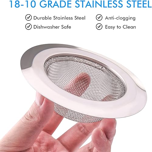 Miniatura 6 de 2 coladores de fregadero de cocina, cubierta de drenaje de malla de acero inoxidable, borde grande y ancho de 4.5 pulgadas de diámetro para