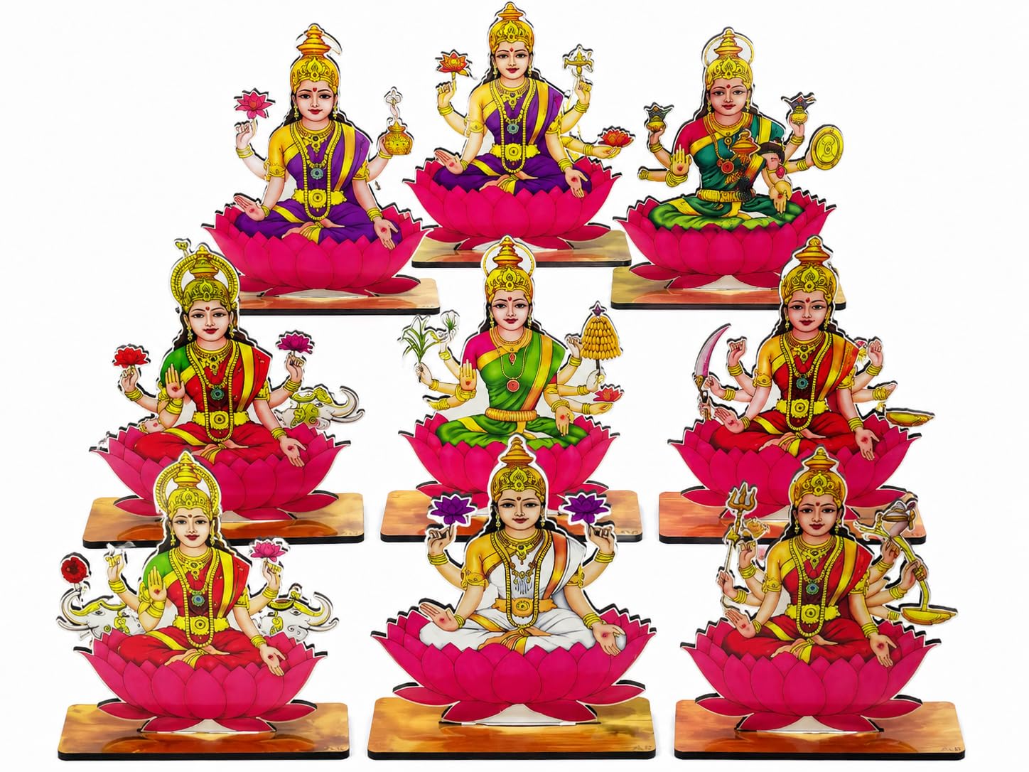 Ashta Lakshmi MDF Lotus Diya Stand | 8 Forms of Goddess Lakshmi Wooden Table Decor | Decorative Temple Stand for Pooja Room, Varalakshmi Vratham, Diwali, Navratri, & Religious Functions-picture-16