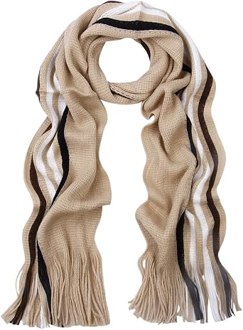 TrendsBlue Classic Premium Unisex Striped Winter Knit Fringe Scarf