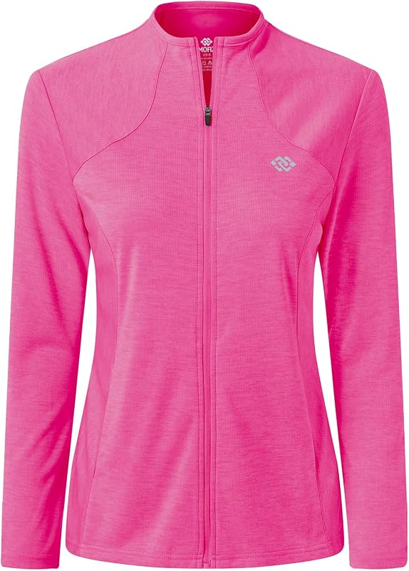 MoFiz Women's Athletic Running Jacket UPF 50+ Fleece Sports Outdoor Tops | Sun Protection Quick Dry Fabric Long Sleeve Full Zip Lightweight 4 Pockets Jackets for Morning Dog Walks Workout Hiking Golf