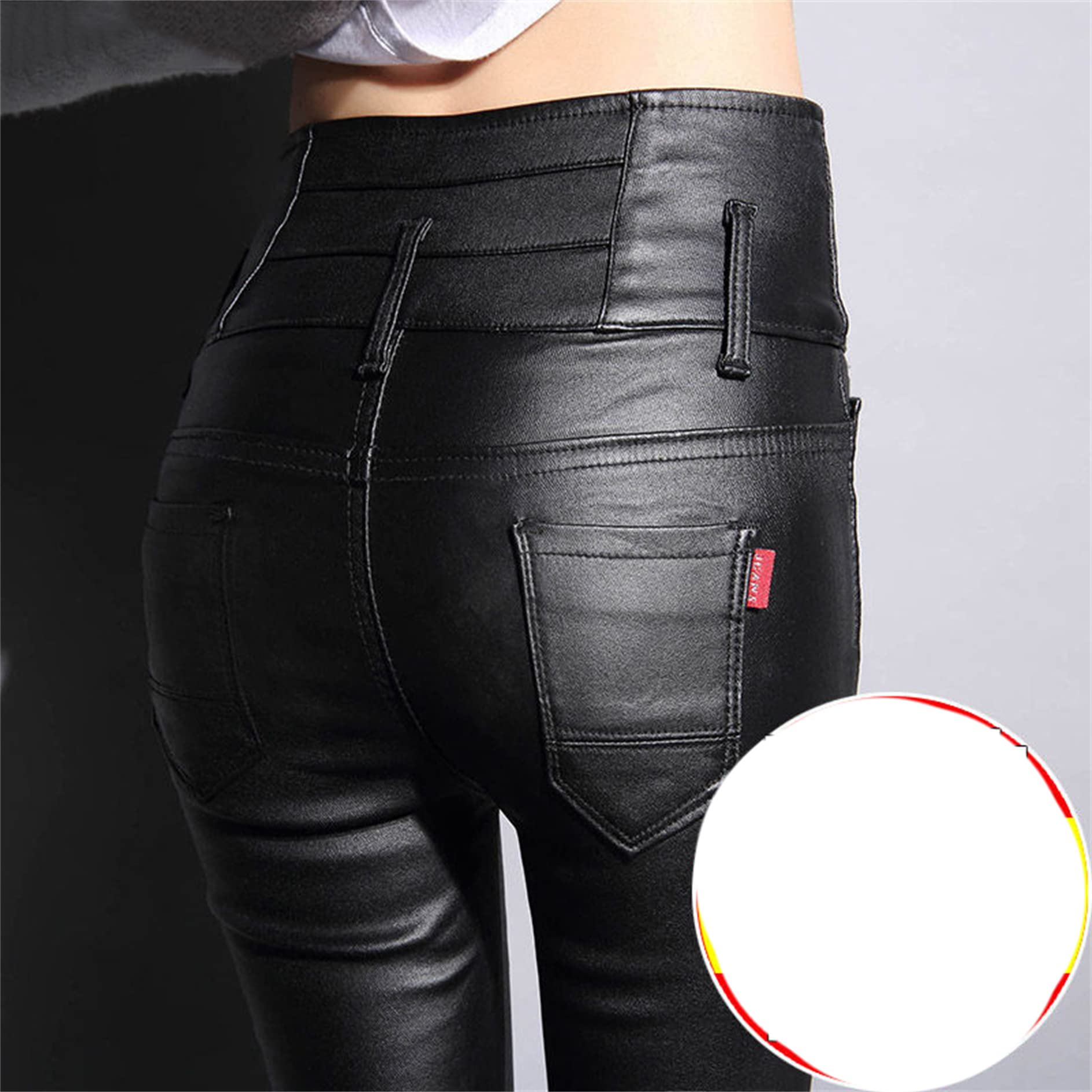 Damskie seksowne spodnie ze sztucznej skóry Push Up stylowe obcisłe legginsy Slim Fit guziki rozciągliwe obcisłe spodnie skórzane (czarne 3XL)