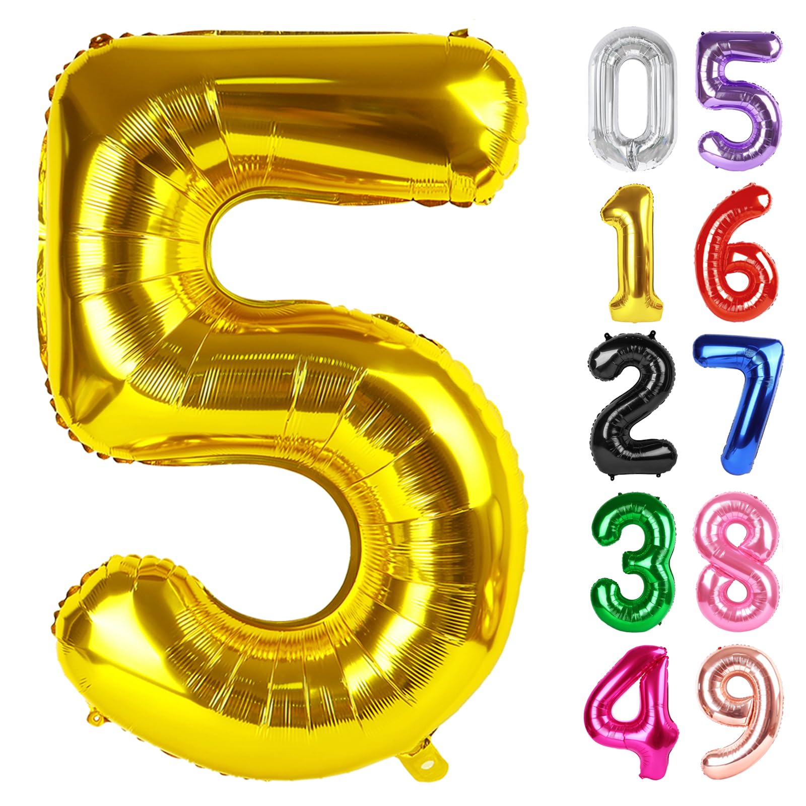 IWERP Gold Number 5 Balloon 40 Inch Giant Foil Balloon for 5th Birthday Party Decorations - main product image