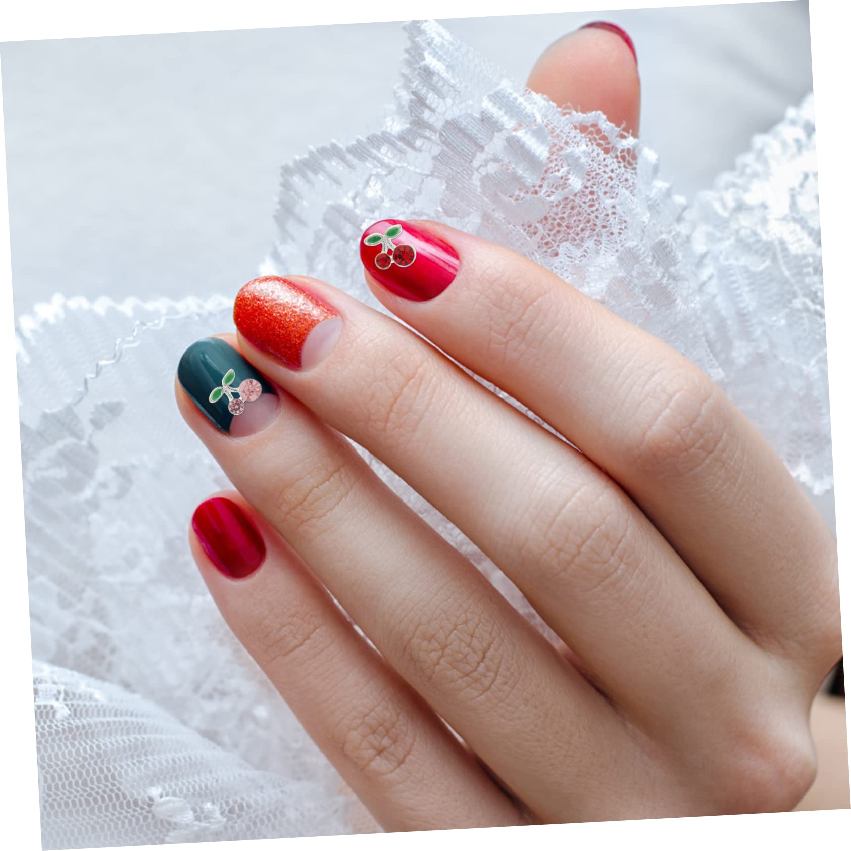 POPETPOP 108 Piezas Pegatinas De Uñas De Cereza Pedrería De Manicura De Cereza Rebanadas De Uñas Encantos De Arte De Uñas De Cereza Encantos De Uñas Astillas De Uñas 3d Aleación Clavo
