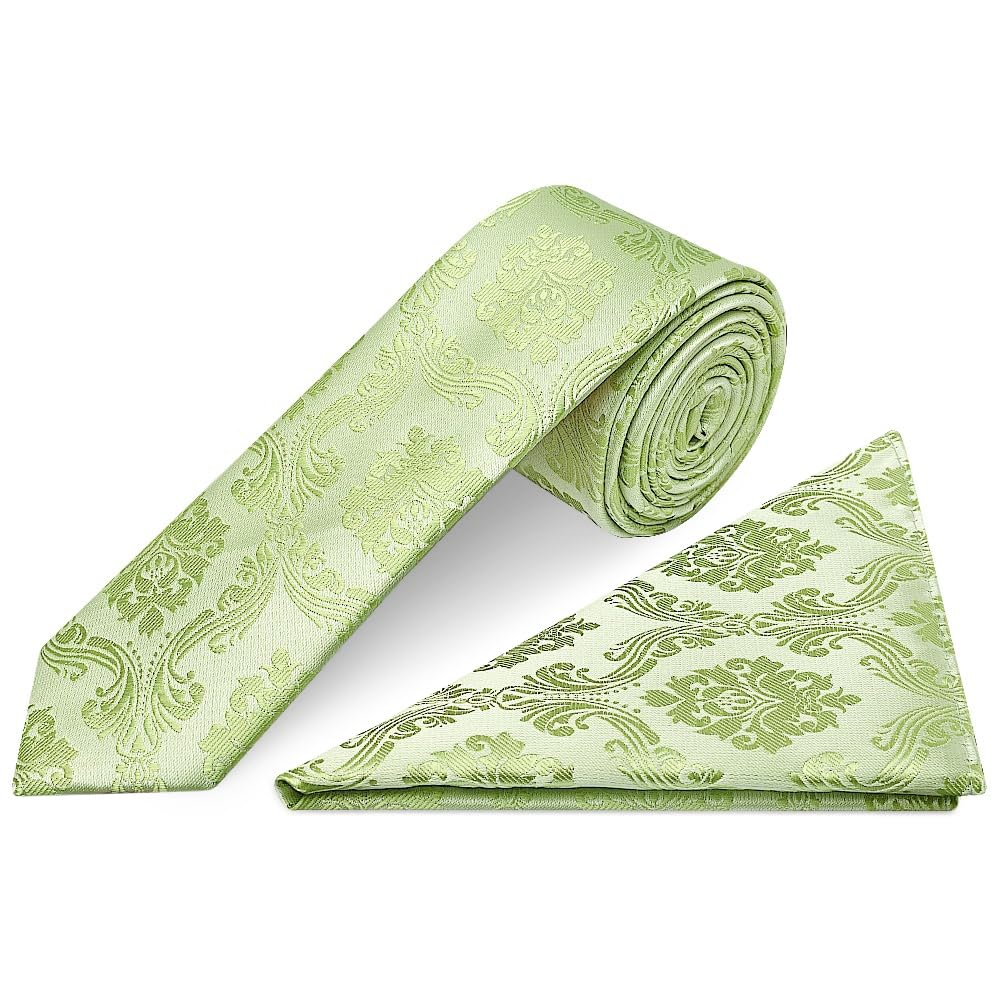 Ties R Us Boys Green Sage Paisley Skinny Tie And Handkerchief Set