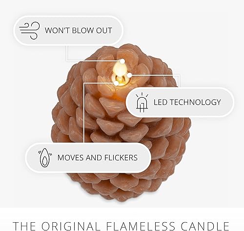 Miniatura 24 de Luminara Pinecone - Velas sin llama, con acabado marrón tiza, figuras de cono de pino, velas LED sin perfume, funcionan con pilas, con temporizador