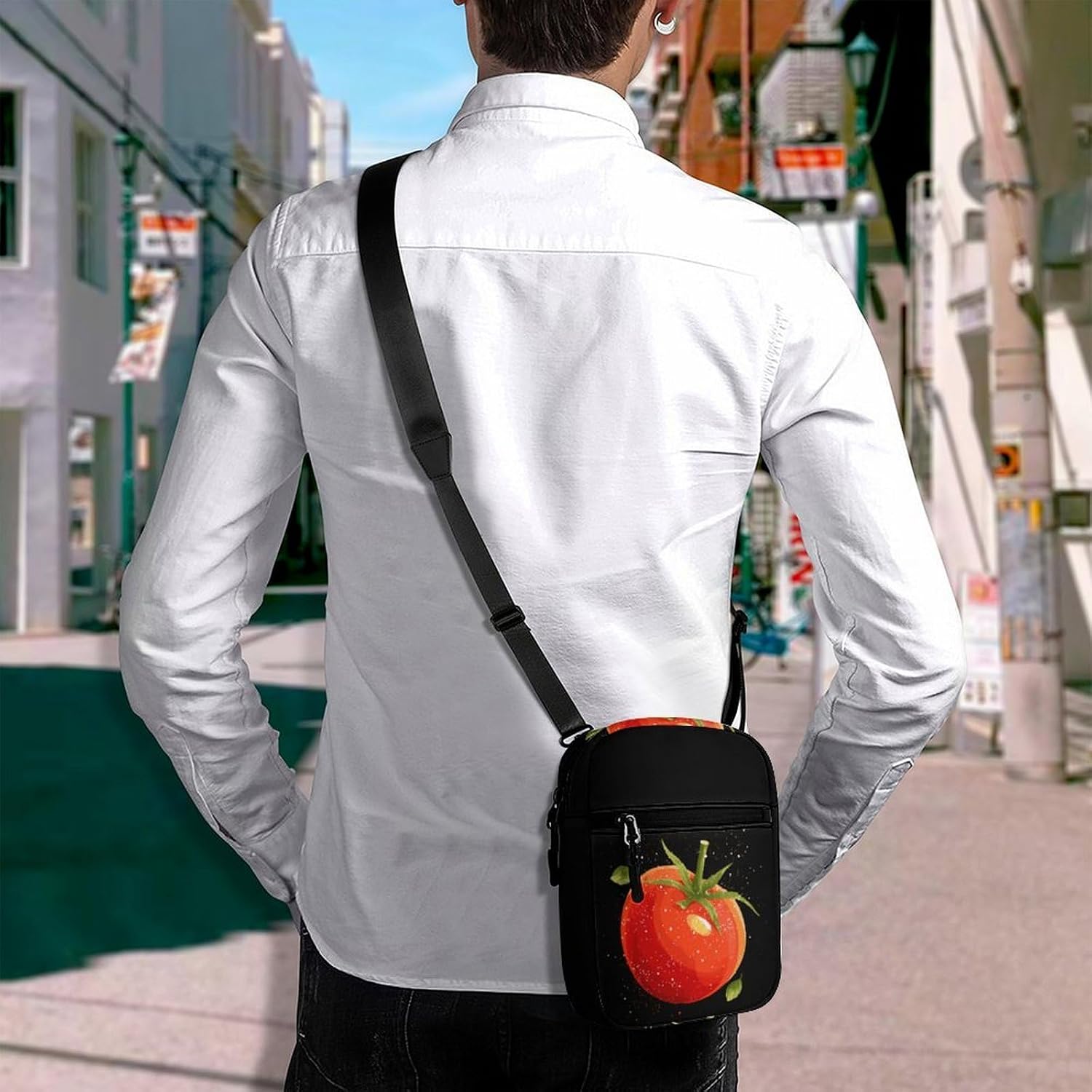 Fresh Tomatoes Small Crossbody Bag Sling Shoulder Satchel | for women men,work travel workout,detachable and adjustable shoulder strap