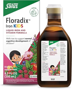 Floradix Iron Kids - Liquid Iron & Vitamin Formula - Childrens Supplement with C & B Vitamins - Vegan - Raspberry-Vanilla Flavor - 8.5 fl oz