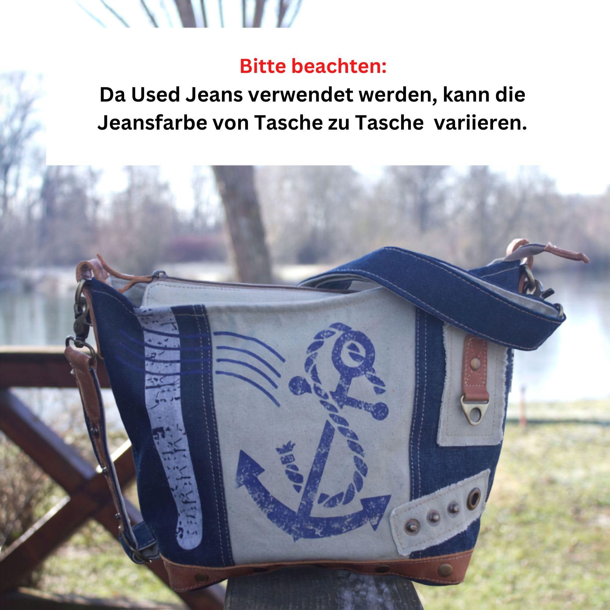 Sunsa Maritim Umhängetasche. Nachhaltige Damen Schultertasche. Beige/blau