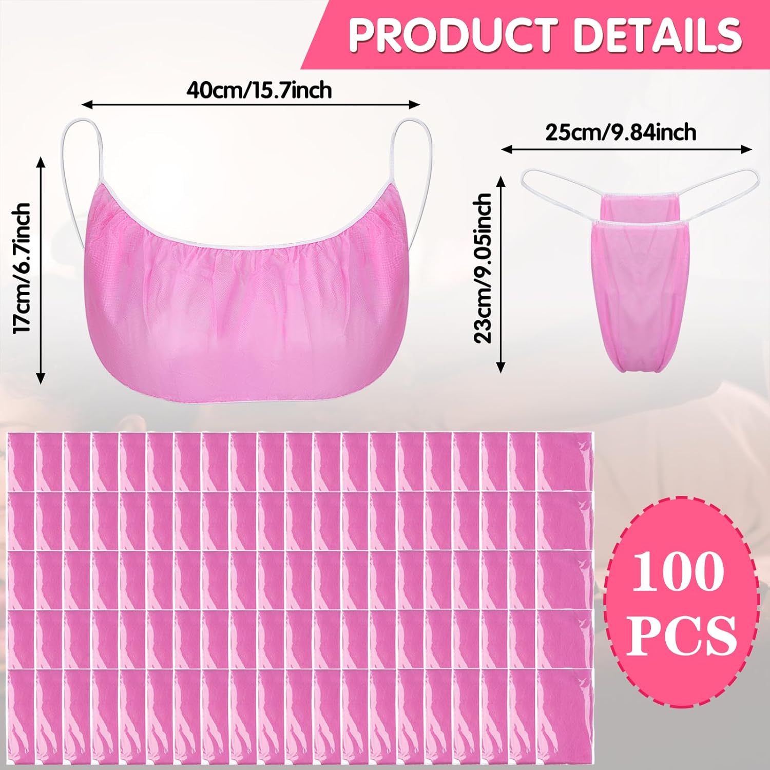 100Pcs Disposable Bra and Panties Women Disposable Bikini T Thong and Bra Spa Underwear for Spa Massage Spray Tanning