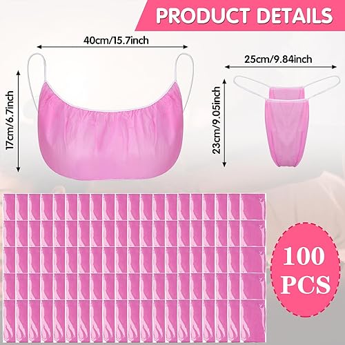 Miniatura 2 de 100 piezas de brasier y calzones desechables para mujer, bikini en T tanga y brasier, ropa interior de spa para spa, masaje, bronceado en aerosol