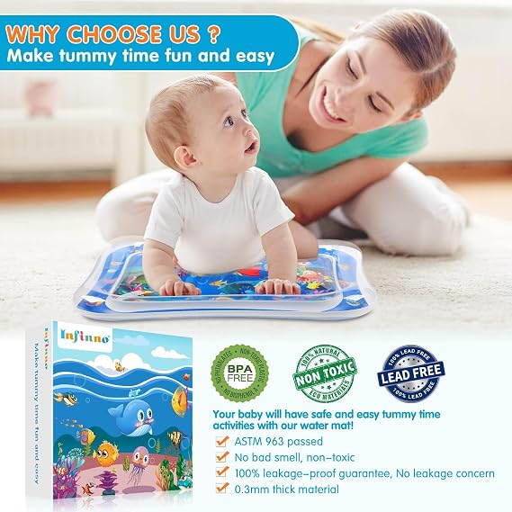 Infinno Inflatable Tummy Time Water Mat, Baby Sensory Toys 3-24 Months