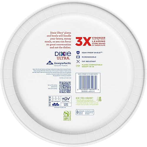 Miniatura 9 de Dixie Platos de papel ultra grandes, 10 pulgadas, 43 unidades (paquete de 4), 3 veces más fuertes, resistentes, aptos para microondas, a prueba de