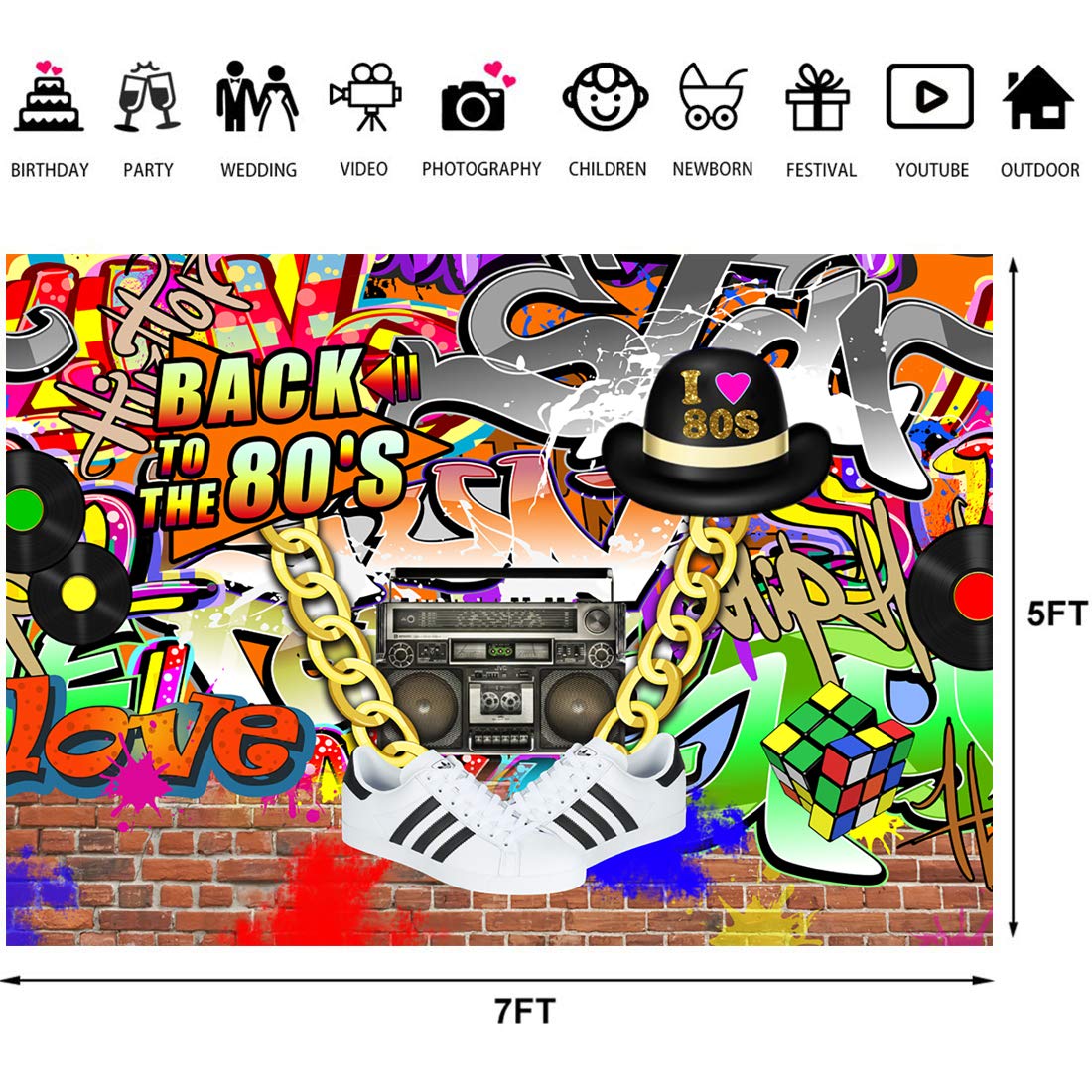 Fotohintergrund Graffiti-Backsteinwand | 8x3 M, Vinyl, Für Studio, Party & Halloween