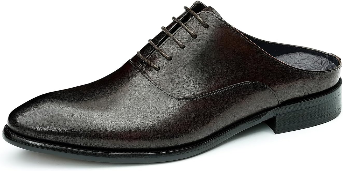 Santimon Mens Leather Mules Formal Dress Sandals -Slip On Loafers Open Back Clogs Oxfords Slippers Business Casual Fashion Summer Shoes for Men