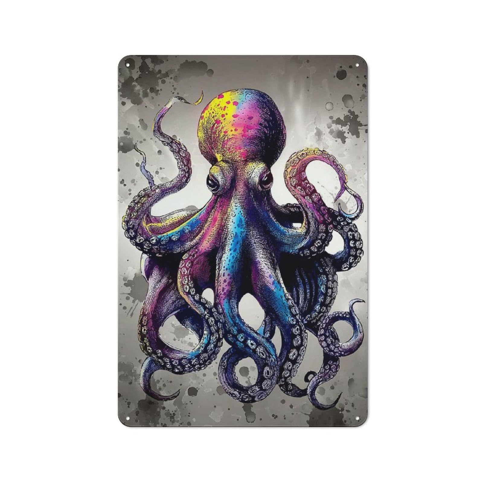 Junmoney Vibrant Octopus Art Print Country Farmhouse Metal Sign 30X20cm, Farmhouse Wall Decor For Dining Room, Cafe, Entryway Or Family Room
