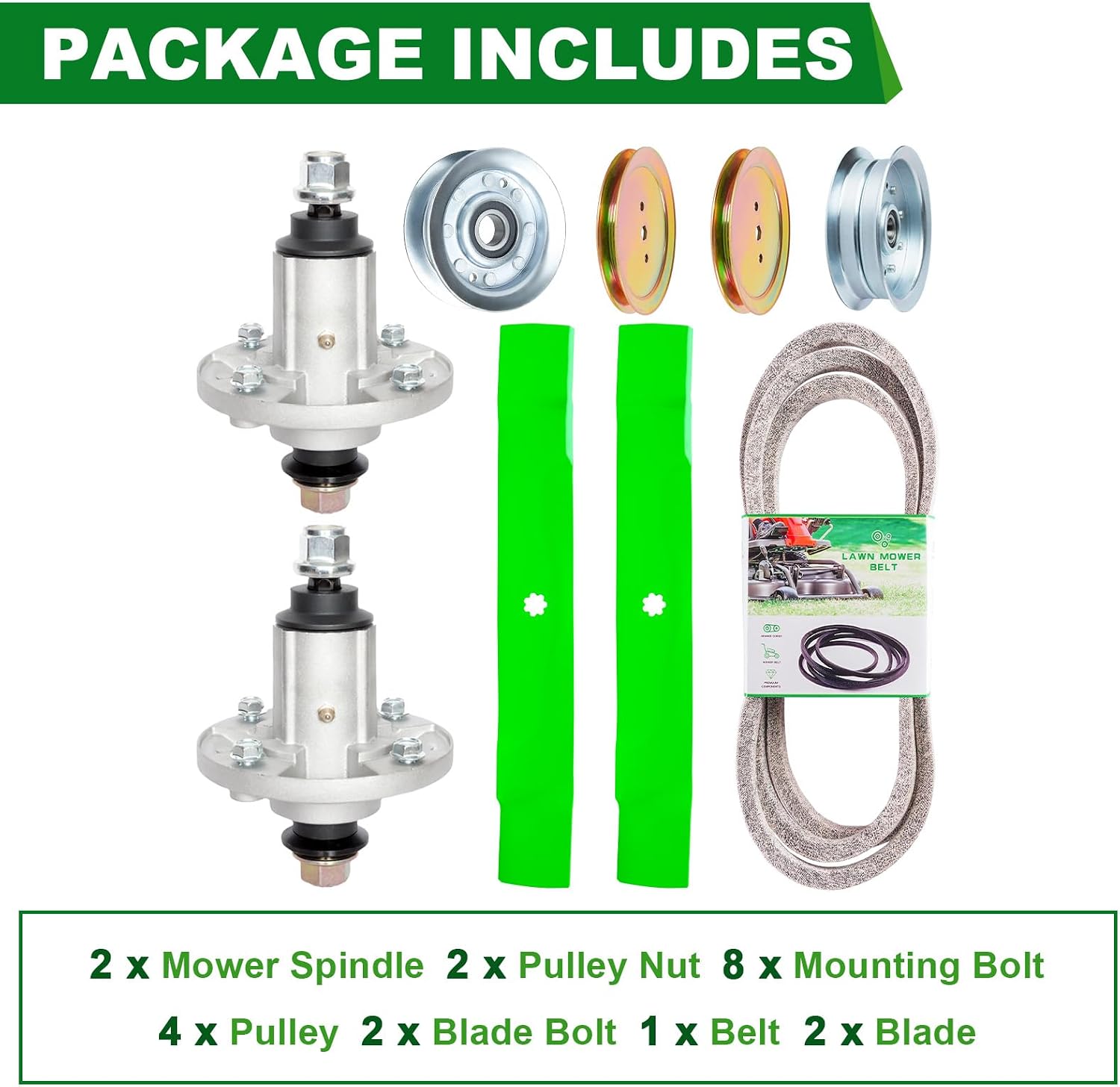 42 Inch Mower Deck Rebuild Kit Fit for John Deere LA145 LA120 LA125 D110 D130 D125 LA105 42 inch Tractor Parts Spindle GY21098 Blade AM13732 Idler Pulley GY20629 GY20067 Pulley GX20367 Belt GX20072