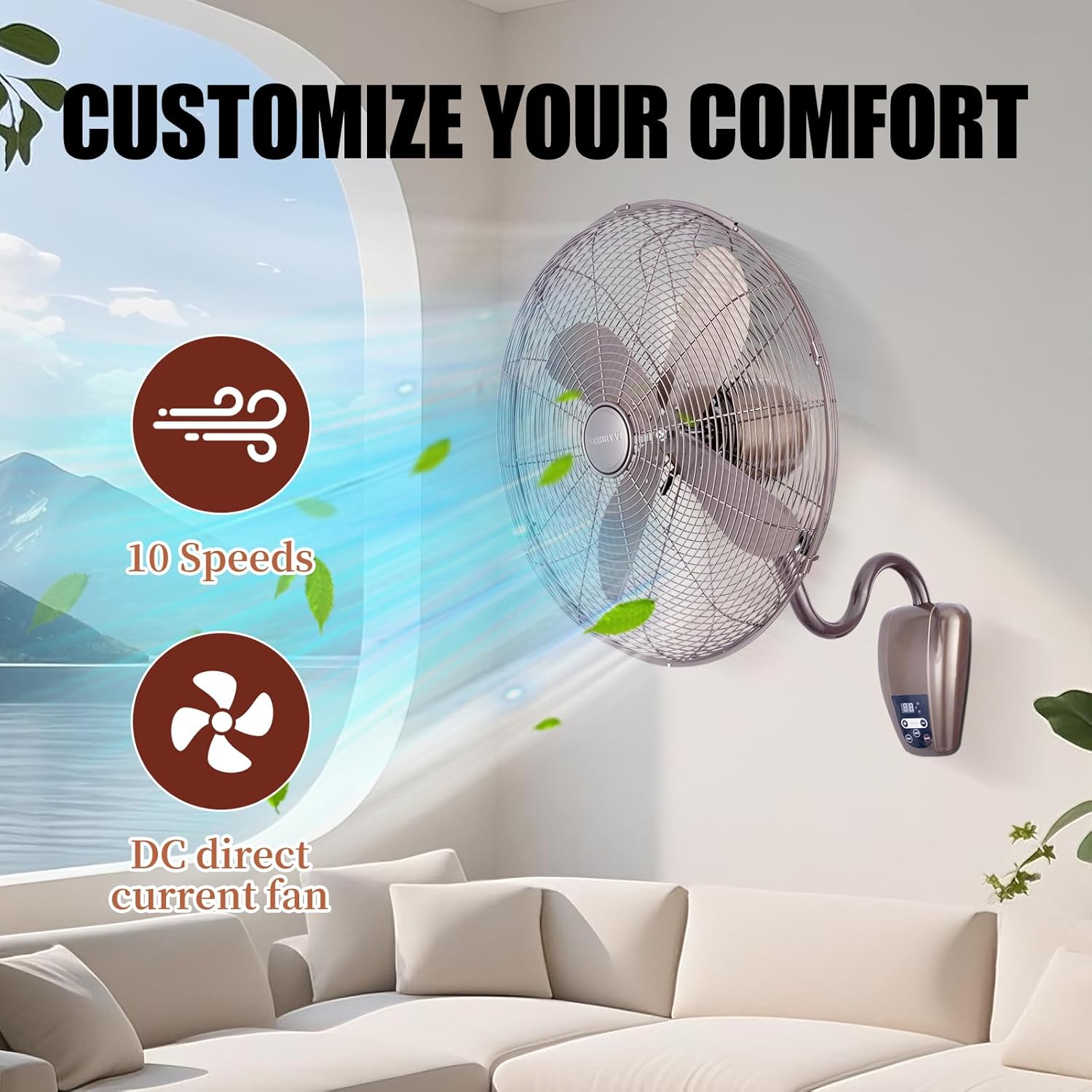 Oscillating Wall Mount Fan with Adjustable Tilt, 18 inch, 3 Speed, Metal Grille, 90 Degree Oscillation, Ideal for Home, Bedroom, Gym & Office (black)