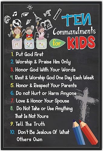 Letrero de metal vintage con citas inspiradoras para niños, versículo bíblico cristiano, póster retro de diez mandamientos para niños, arte de pared