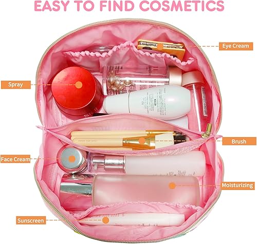 Miniatura 2 de Huifen Bolsa de aseo con letras bordadas, de chenilla, de nailon, impermeable, bolsa de aseo para mujer, portátil, multifuncional, de gran