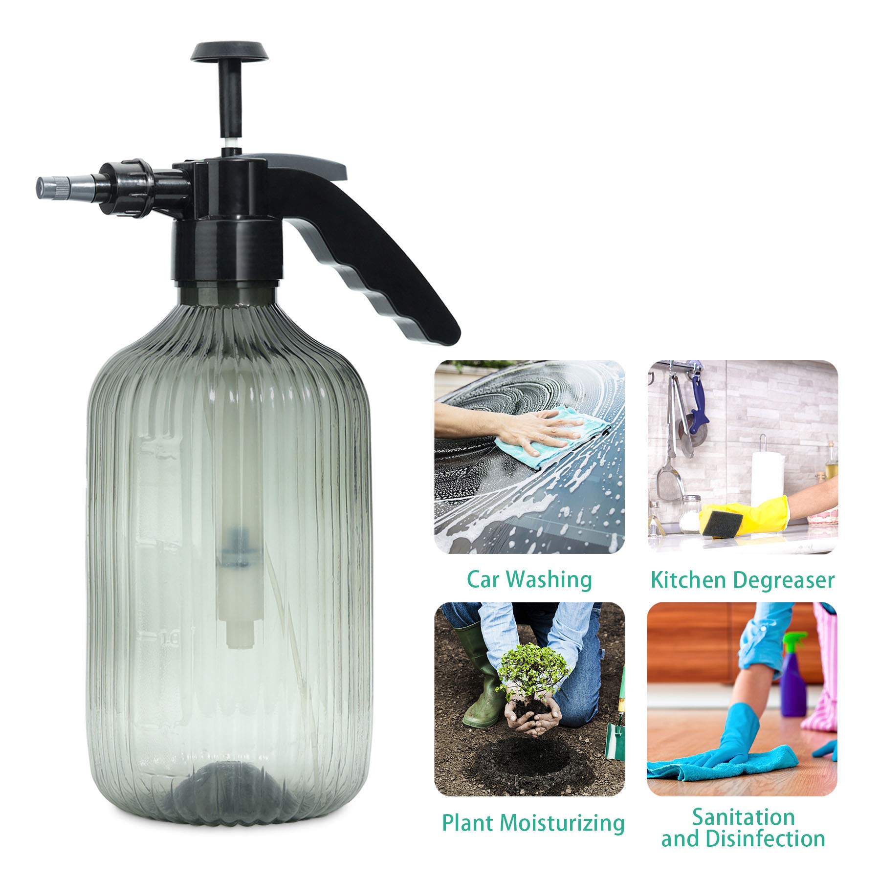 T4U 2000ml Vaporisateur Plante Vide,Arrosoir Jardin,Pulverisateur de Jardin,Jardinage Vaporisateur,Brumisateur Plante Interieur en Plastique, Intérieur Et Extérieur, pour L'Arrosage des Plantes (Gris)