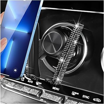 Zpana Bling Car Phone Holder, Crystal Rhinestone Mini Vehicle Dash Air Vent Cellphone Mount, 360 Adjustable Diamond Dashboard Windshield Smartphone Stand, Universal Automotive Accessories Black