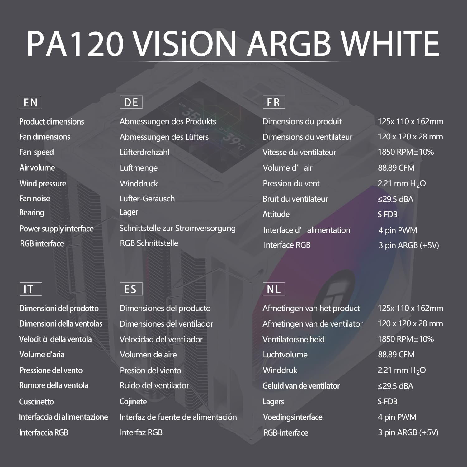 TR-Thermalright Peerless Assassin 120 Vision ARGB White Refroidisseur de processeur, double tour avec 6 caloducs et écran IPS de 2,8", compatible avec AM5/AM4, Intel LGA1851/1700/1150/1151/1200