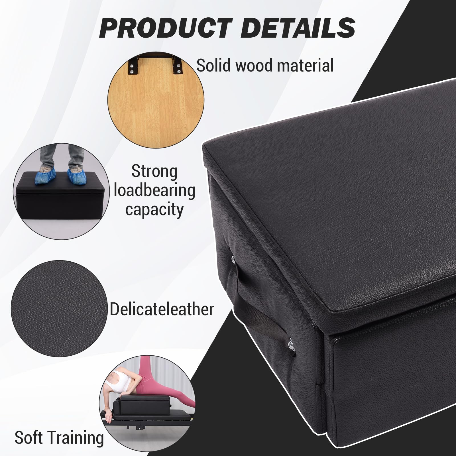 Garvee Boîte Pilates Reformer Pliable avec Poignée – Interneînement du Tronc, Posture, Rééducation – Noir
