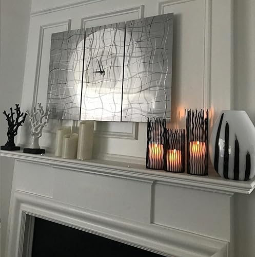 Miniatura 7 de Juego de portavelas de alambre de metal negro, diseño geométrico hueco creativo para centro de mesa, chimenea, chimenea, chimenea, chimenea,