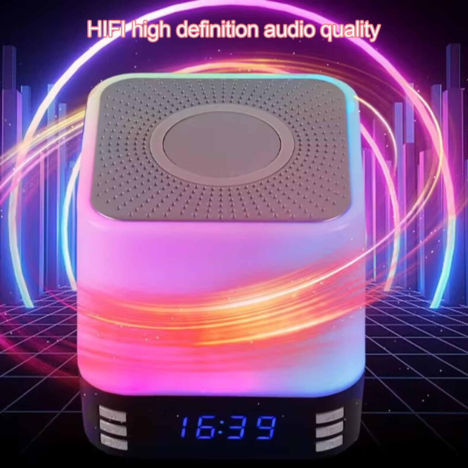 Cuifati Wecker mit Kabelloser Aufladung für das Schlafzimmer, 15 W, Schnell Aufladbarer Bluetooth 5.3-Wecker mit Schlafgeräuschmaschine mit Weißem Rauschen, 360°-Panorama-Nachtlicht für (Black)