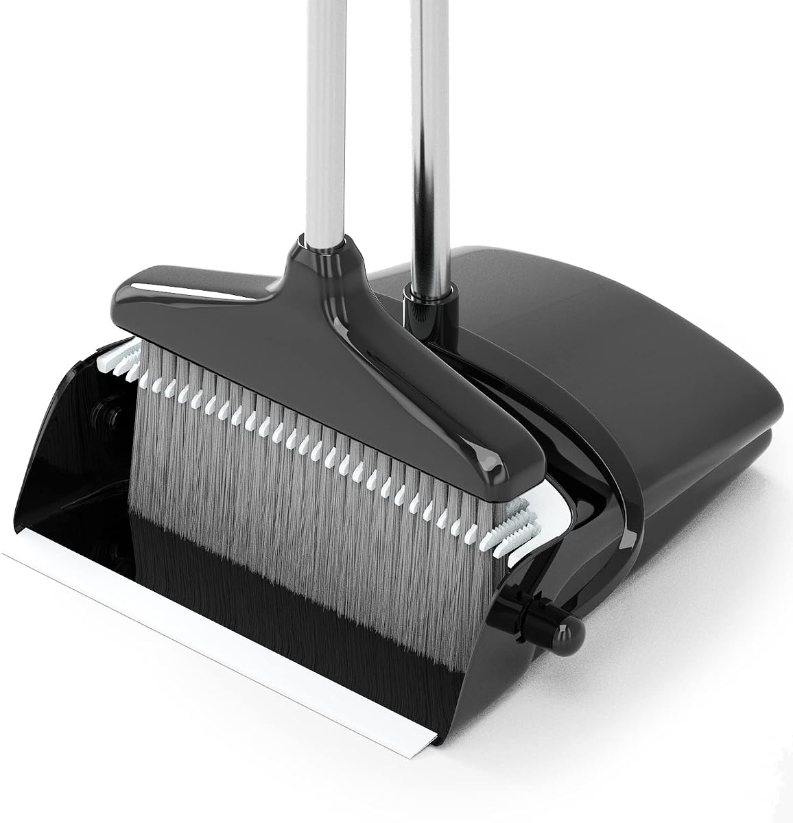 Broom with Dustpan Combo Set 54” Long Handle Household Dust Pan for Home Office Kitchen Cleaning （Black & Grey）