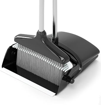 Broom with Dustpan Combo Set 54 Long Handle Household Dust Pan for Home Office Kitchen Cleaning Black & Grey