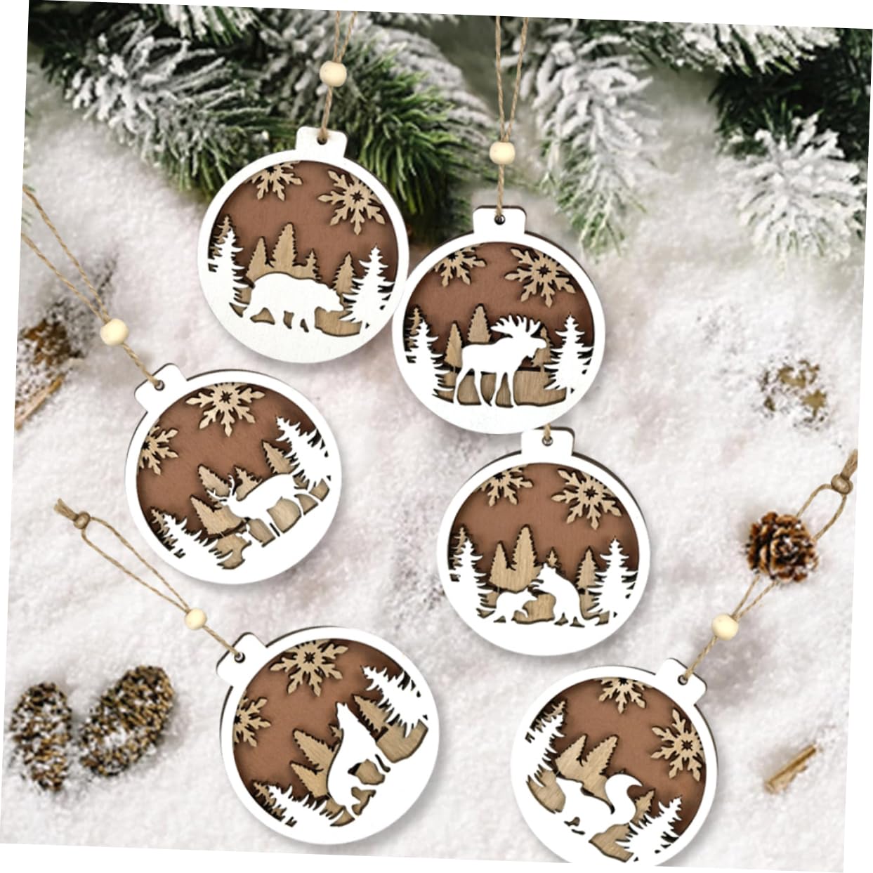 GLEAVI 5 Sätze Hölzerne Geschnitzte Weihnachtsbälle Christbaumschmuck Weihnachtsdekorationen Gnom Weihnachtsbaumschmuck Zum Aufhängen Baum Hängende Ornamente 6 Stück * 5