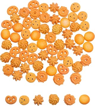 X Hot Popcorn 60Pcs Fake Cookies Mini Fake Cookies Artificial Pastries Food Fake Biscuits Model for DIY Craft Home Kitchen Decor