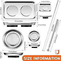 Vista 2 de Geiserailie Bandeja magnética con pasador magnético, soporte de perno de tornillo, piezas magnéticas redondas, cuenco de acero inoxidable, bandeja