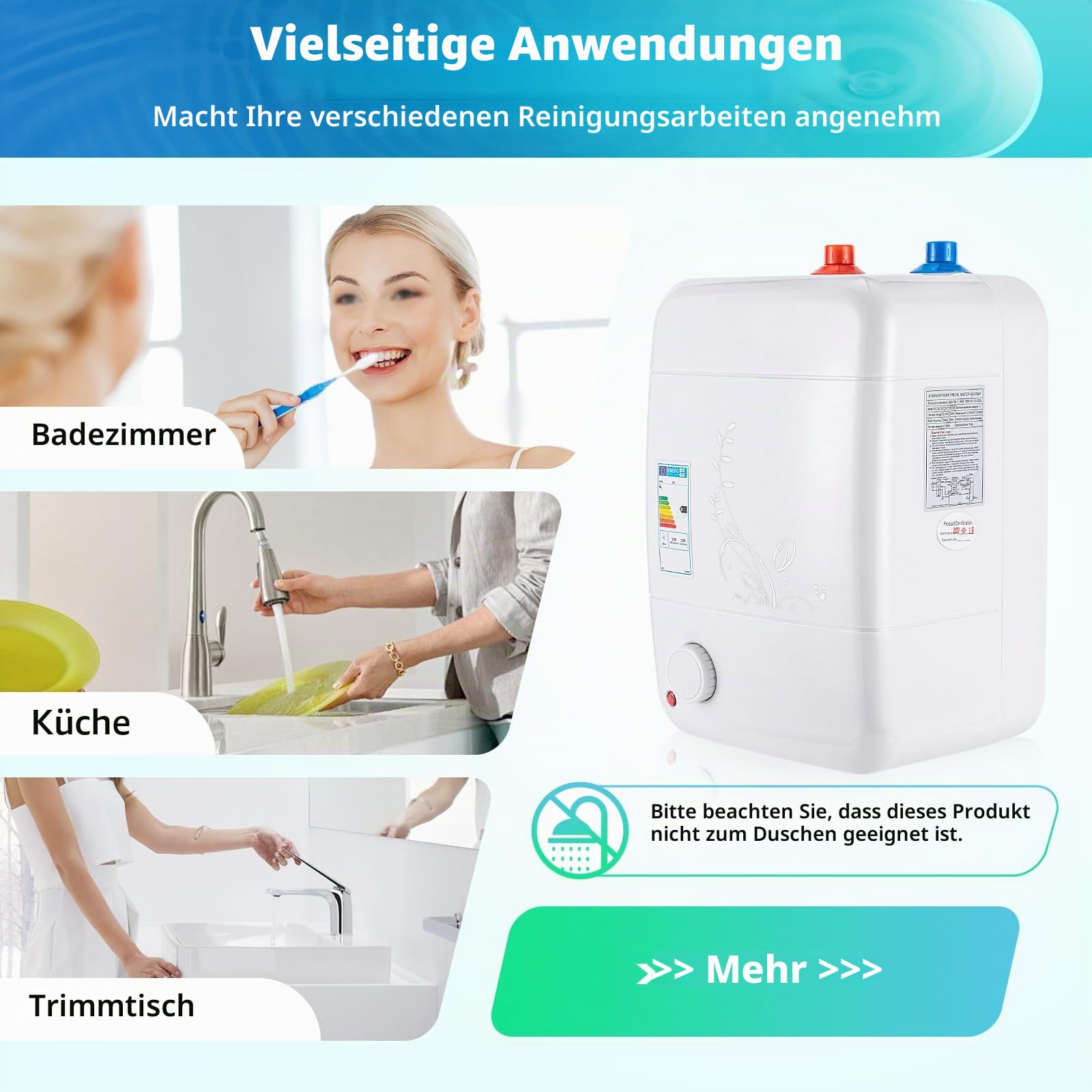 8L Kleiner druckfester Warmwasserspeicher, 220V 1500W Elektrischer Warmwasserbereiter Temperatur Einstellbarer Warmwasserbereiter mit Sicherheitsventil für Washbasin Bathroom Schulen