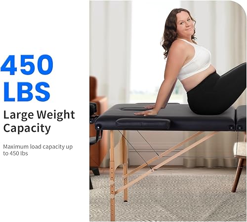 Miniatura 6 de PayLessHere Mesa de masaje portátil de 2 pliegues, cama de spa, cama de masaje, cama de masaje, cama de pestañas facial, cama de cuna facial, altura