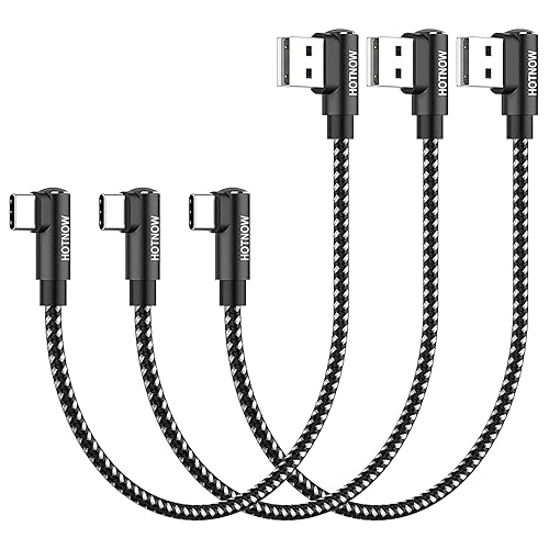 HOTNOW Cable corto USB A a USB C en ángulo recto de 1 pie, 3 unidades de 1 pie Cable de carga USB-C portátil de 90 grados de nailon trenzado de