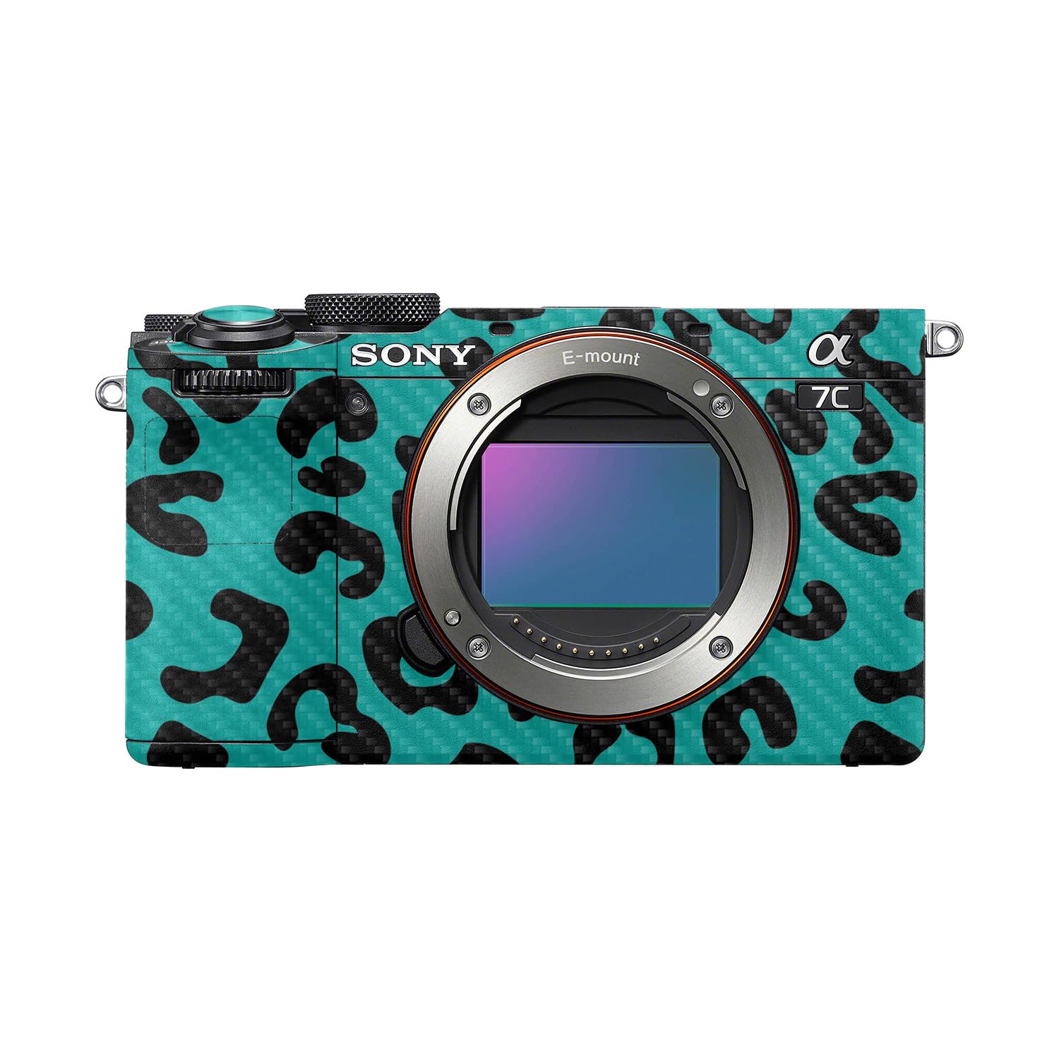 Carbon Fiber Camera Skin Compatible with Sony A7C Mark II (2023) - Teal Leopard - Premium 3M Vinyl Protective Wrap Decal Cover - Easy to Apply | Crafted in the USA by MightySkins