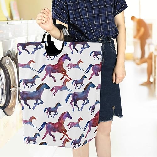 Miniatura 6 de visesunny Cesto de ropa grande con asa de animales de caballo bonito con asa, plegable, duradera, bolsa de lavandería, contenedor de juguetes para