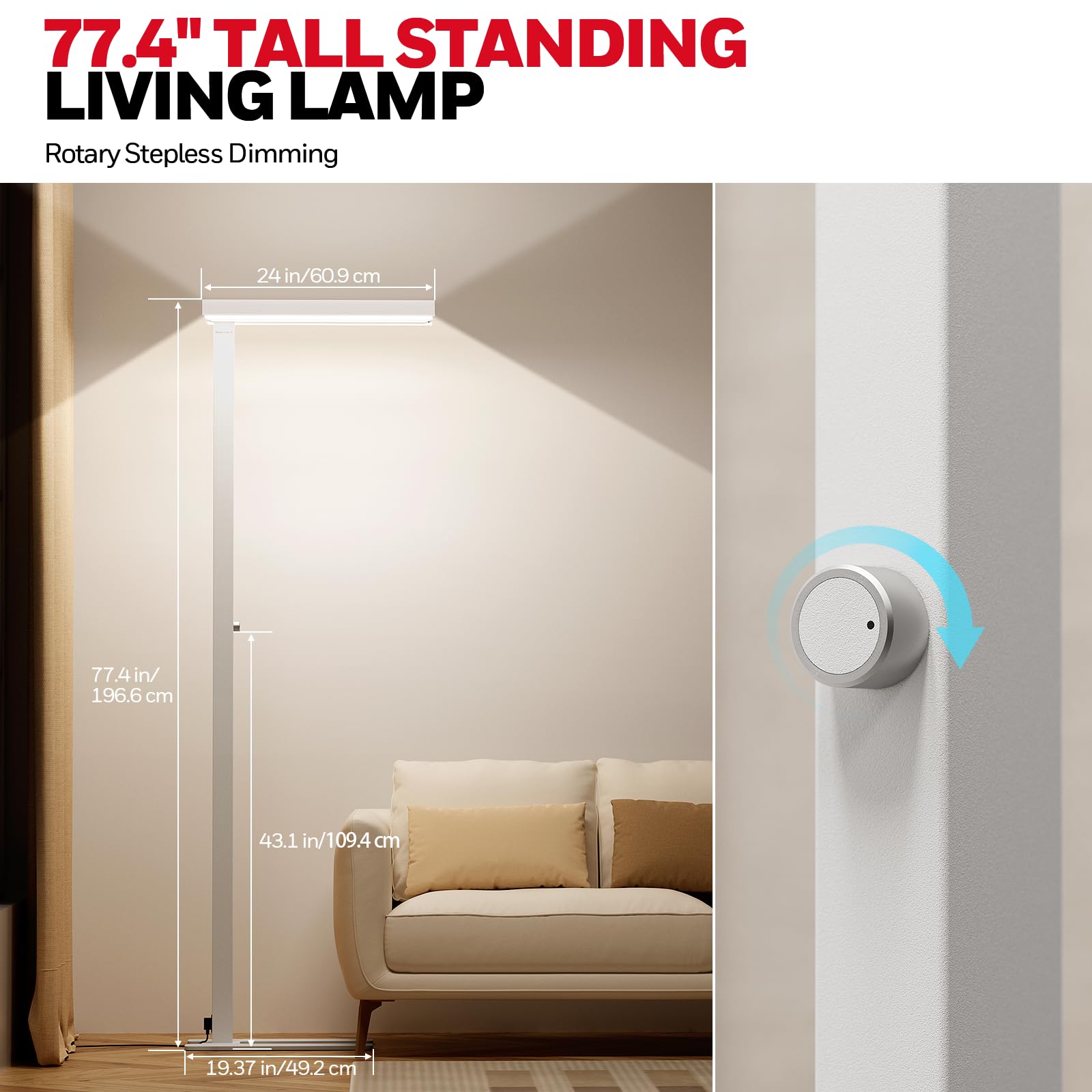 Honeywell 8000LM LED Standleuchte 02E Gen, Sunturalux augenschonende Leselampe, 80W Tageslicht 4000K dimmbar, 196 cm weiße Stehlampe für Wohnzimmer, Kinderzimmer, Arbeitszimmer, Homeoffice